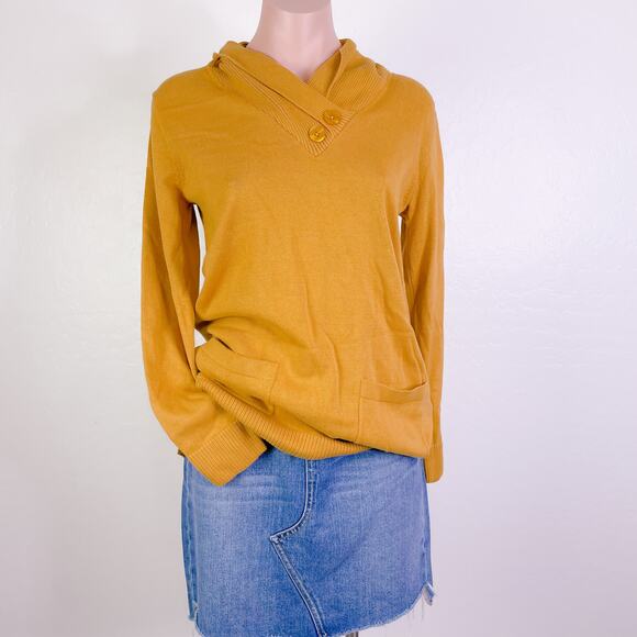Jeanne Pierre Button Accent Cowl Neck Pullover Sweater Maple Gold sz Small NWT - Picture 1 of 11